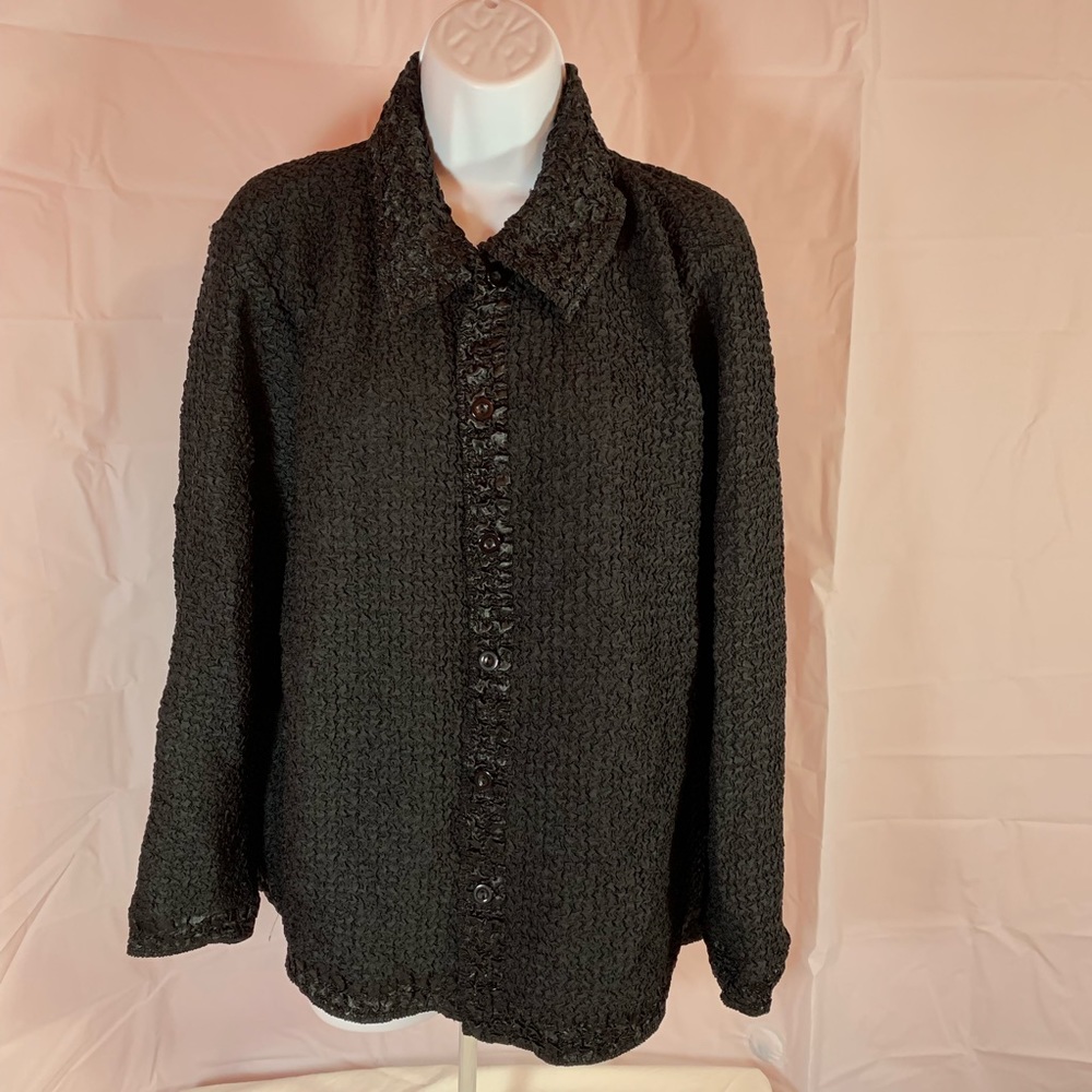 Crinkled Puckered Fabric Jacket Comfortable Black - Picture 2 of 7